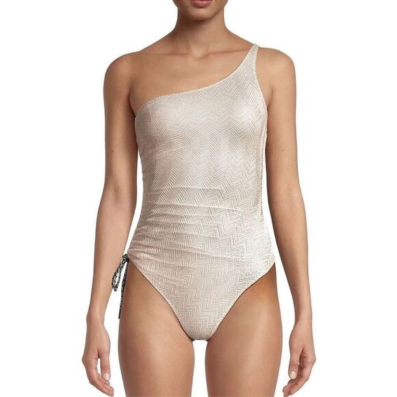 MISSONI Zigzag Knit One-Shoulder Swimsuit - Picture 1 of 11